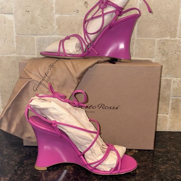 Gianvito Rossi Wedge with Suede Lace-up/Dust Bag 8.5 NWT $675 - Picture 5 of 10